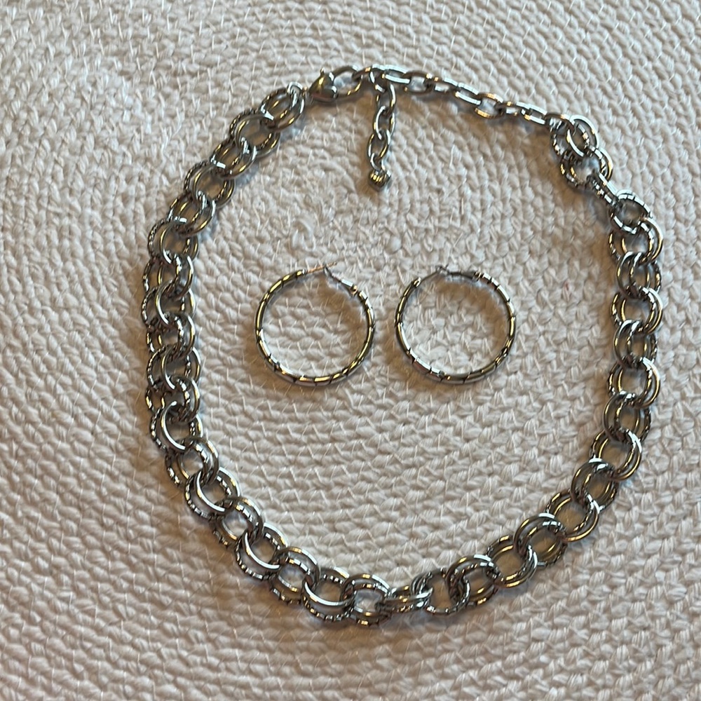 Authentic Brighton Pebble Link necklace and Pebble small hoop earrings